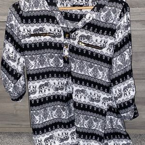 Elephant Print Black & White Blouse